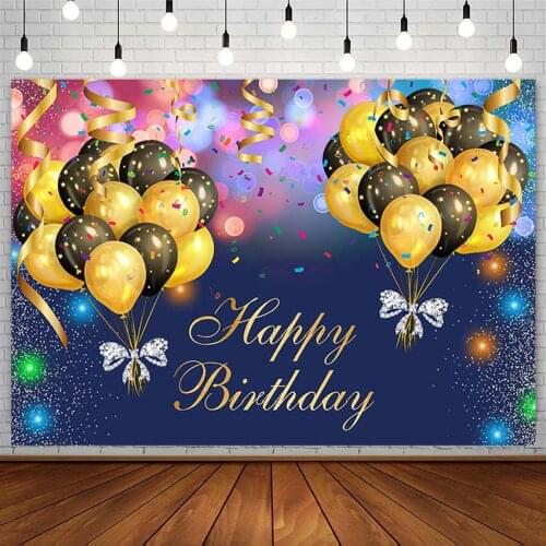 Gold Balloon Backdrop Girl Happy Birthday Party Decor Diamond Bow Shiny Bokeh Photography Background Photostudio Props Photozone