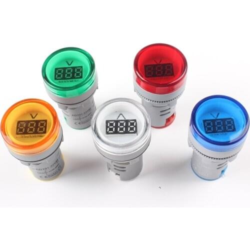 22mm LED Digital Display Gauge Volt Voltage Meter Indicator Signal Lamp Voltmeter Lights Tester Measuring Range 60-500V AC New