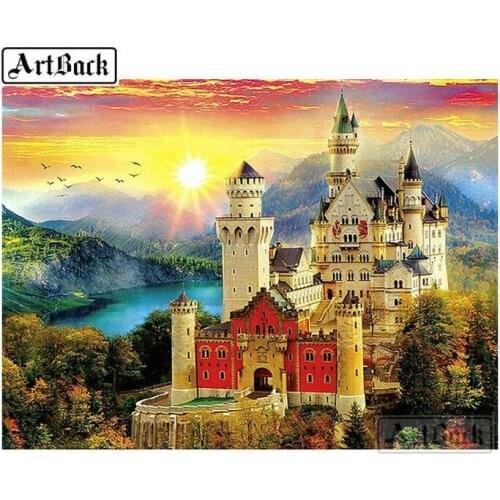 Full square drill diamond painting castle sunset 3d diamond embroidery crafts 3d mosaic home decoration 20x25cm hot