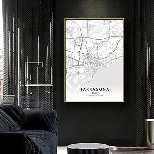 Classic Tarragona Salamanca Ibiza Granada Cadiz Malaga Spanish Home Decor Painting Map Living Room Poster Frame