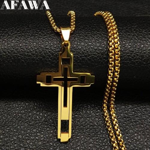 Fashion Cross Stainless Steel Choker Necklace for Men Gold and Silver Color Statement Necklace Jewelry collares largos N1173S02