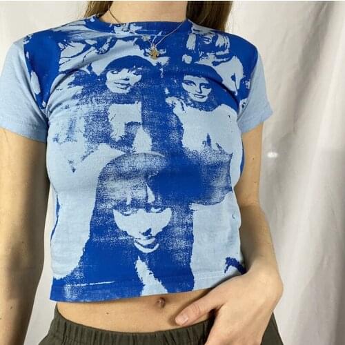 Y2K E-girl Punk Graphic Print Crop Top Aesthetic Harajuku Sweats Tee Women Summer Indie Gothic T-shirt 90s Vintage Streetwear