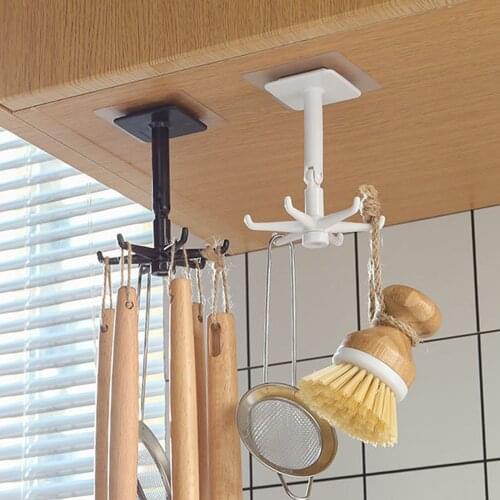 360 Degrees Rotated Kitchen Hooks Self Adhesive 6 Hooks Home Wall Door Hook Handbag Clothes Ties Bag Hanger Hanging Rack #w5