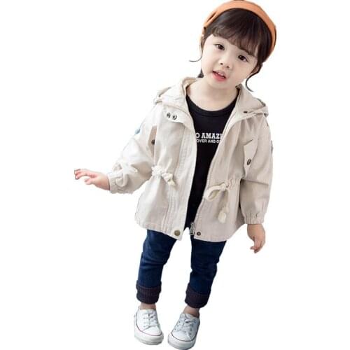 Fashion Autumn Spring Girls Windbreaker Jacket Children Girl Clothes Coat Hooded Solid color Kids Girl Outerwear For 1-4Years