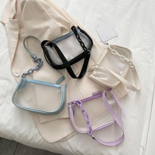Fashion Women PVC Transparent Chain Shoulder Bag Summer Jelly Solid Color Underarm Bags Casual Ladies Zipper Small Purse Handbag
