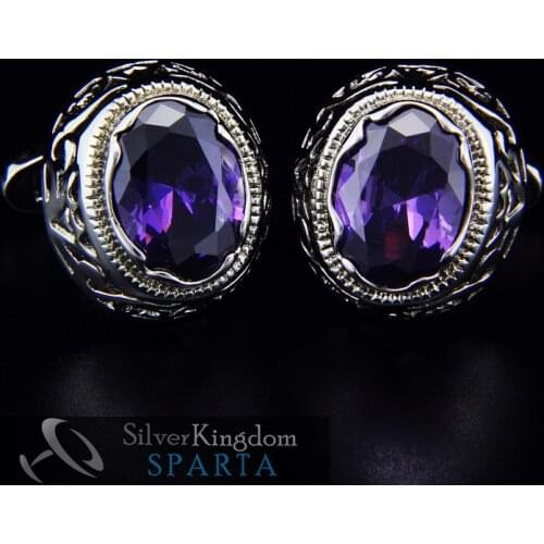 SPARTA Duke Plated with White Gold Charm Purple AAA zircon cufflinks mens Cuff Links + Free Shipping ! metal buttons