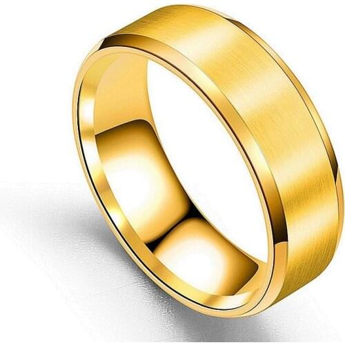 Punk Stainless Steel Wedding Ring for Men Double Beveled Matte Ring Fashion Mens Brushed Titanium Steel Ring Black Gold