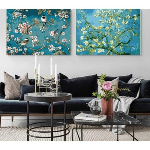 DIY Pictures By Numbers Magpie and Flowers Painting By Number Drawing On Canvas Hand Painted Oil Paintings Art Home Decoration