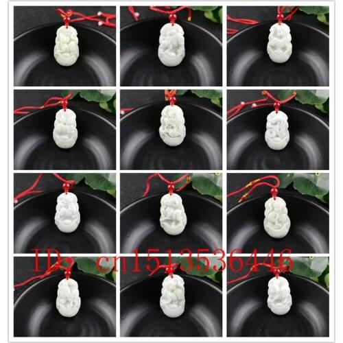 Natural White Jade Chinese Zodiac Pendant Necklace Charm Jewellery Fashion Accessories Hand-Carved Man Woman Luck Amulet Gifts