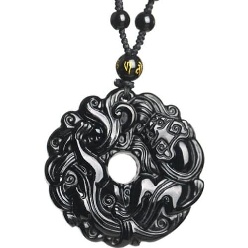 Natural obsidian grass dragon PI xiu pendant men and women crystal jewelry gifts men and women necklace Fine jewelry