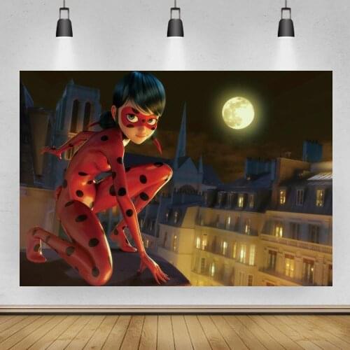 Night Moon City Building Red Mask Girl Hero Photo Background Kids Birthday Dinner Table Room Decor Poster Backdrops Photography