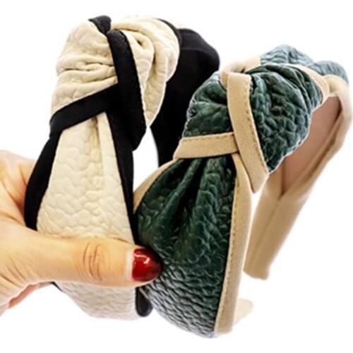 Women Autumn/Winter PU Leather Top Knot Hairbands Headbands Solid High End Making Hair Ornament Wide Head Band Adults Headdress