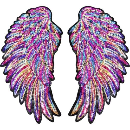 New Colorful Rainbow Feather wing Sequin Embroidered Patches Sew Iron On Badges For Clothes Diy Appliques Craft Decor Stickers