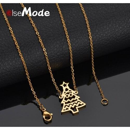 ELSEMODE Gold Hollw Stainless Steel Christmas Tree Pendants Necklace Snowman Maxi Winter Xmas Clavicle Boy Girl Charm Collares