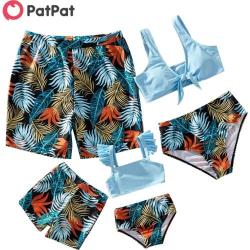 PatPat 2021 New Summer Family Look Solid Top and Floral Print Shorts Matching Swimsuits