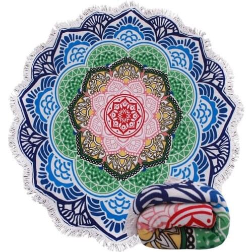 Swimming Towels Lotus Hippie Tassel Tapestry Flowers Summer Beach Throw Cushion Towel Yoga Mat Boho Blanket Portable Sand Towel