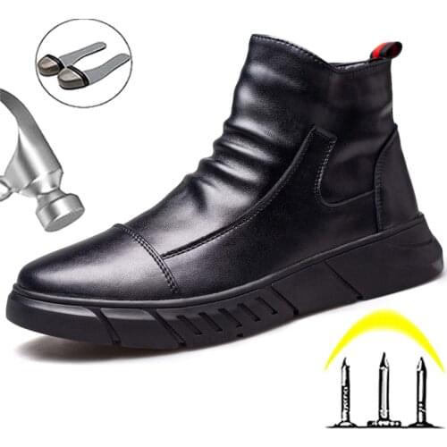 Genuine Leather Work Safety Boots Men Work Shoes Puncture-Proof Safety Shoes Men Steel Toe Boots Indestructible Male Chef Shoes
