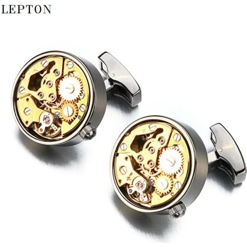 2017 Non-Functional Watch Movement Cufflinks Don't move Stainless Steel Steampunk Gear Watch Mechanism Cuff links for Mens
