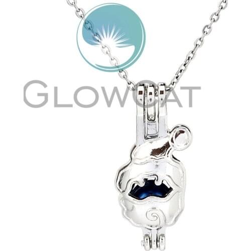 Christmas Santa Claus Beads Cage Locket Pendant Perfume Diffuser Pearl Cage Necklace KK1065