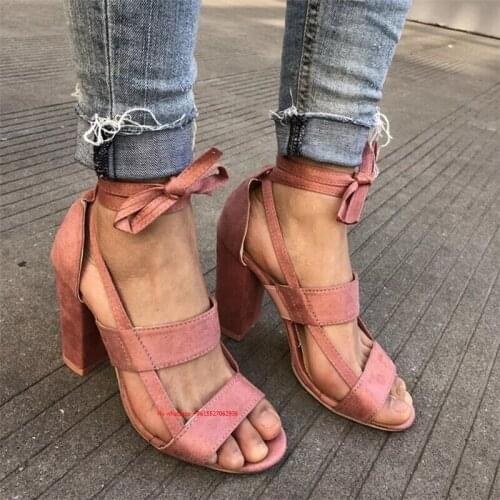 Summer Women Sandals Square Heel Peep Toe High Heels Women Shoes Lace Up Ankle Wrap Female Pumps Sandal Shoes