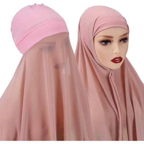 New Chiffon Hijiab Scarf Jersey Underscarf Cap 2 in 1 Muslim Women Islam Inner Hijabs Headscarf Fashion Turban Headband Headwrap