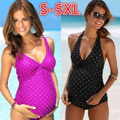 S-5XL One pieces Maternity Swimwear Polyester Women Pregnant Sleeveless Plus Size Tankinis Dot Print Bikinis Swimsuit Beachwear