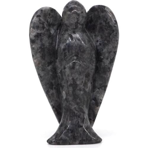 3" Angel Statue Natural Larvikite Labradorite Crystal Hand Carved Stone Healing Reiki Figurine Crafts Home Office Decoration