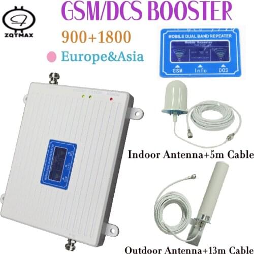 ZQTMAX 900 1800 signal booster 2g 4g Mobile Signal Amplifier 70dB lte data repeater Dual Band with 12dBi antenna accessories