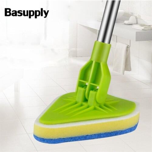 Basupply 1pc Extendable Microfiber Cleaning Brush Sponge Mop With 3 Heads, 3 In 1 No Dead Mop ,Magic Glass Wipe,Dust Collector