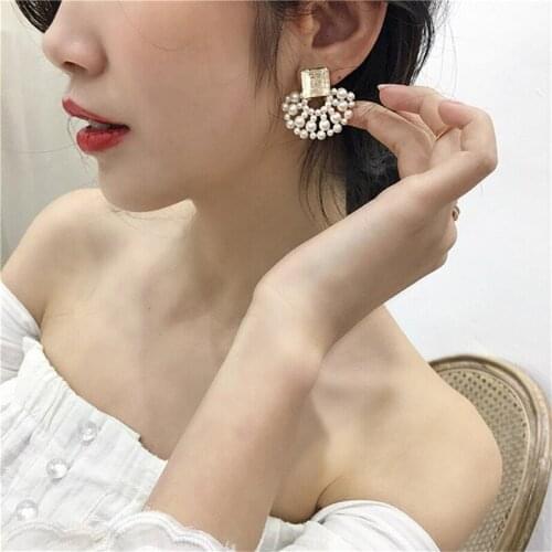 Vintage Simulated-pearl Geometric Women Dangle Earrings Sector Pearl Earrings Bohemian Drop Earrings Women High Quality Gifts