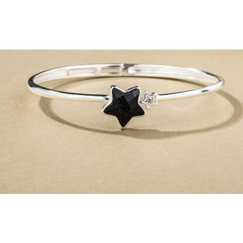 SA SILVERAGE Real 925 Sterling Silver Star Bracelets Bangles Fine Jewelry Vintage 925 Sterling Silver Cuff Bangle Bracelet