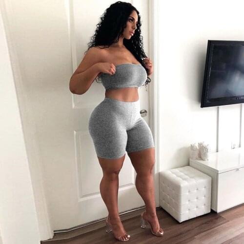 Summer Strapless Tracksuit Two Piece Set Women 2020 Outfit Streetwear Suit Crop Top And Sheath Shorts Sexy Birthday Tracksuits