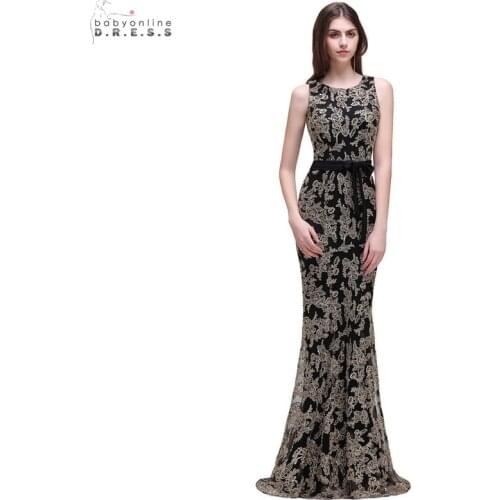 24 Hours Shipping Elegant Lace Long Evening Dress Cheap Mermaid Bow Tie O-neck Evening Party Dresses Robe De Soiree