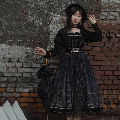 Gothic palace sweet princess lolita dress vintage autumn high waist printing victorian dress kawaii girl gothic lolita cos loli
