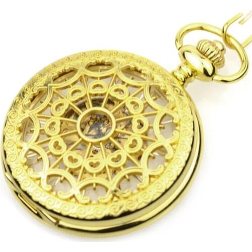 Golden Luxury Skeleton Pocket Watch Mechanical Hand Wind Pocket & Fob Watches Womens Pendant relogio de bolso Spider Web Design