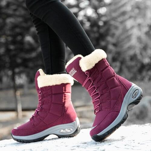 2020 Winter Boots Women Thick Fur Warm Snow Boots Non-slip Waterproof High Top Lace-up Women Platform Boots