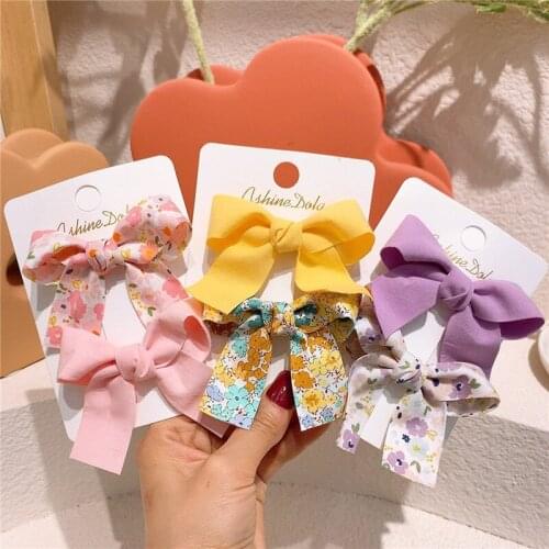 2021 New Korean Sweet Girl Princess Simple Colorful Fabric Hairpins Fashion Childrens Floral Bow Duckbill Clip Hair Accessories
