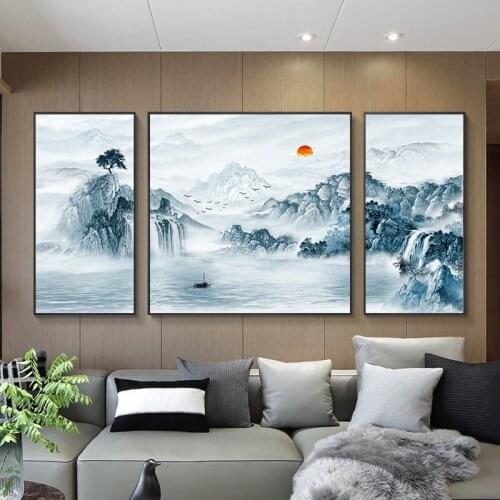 3pcs New Chinese style mountains Canvas Painting Modern Landscape Poster and Print Wall Art Cuadro Decor For Living Room Bedroom