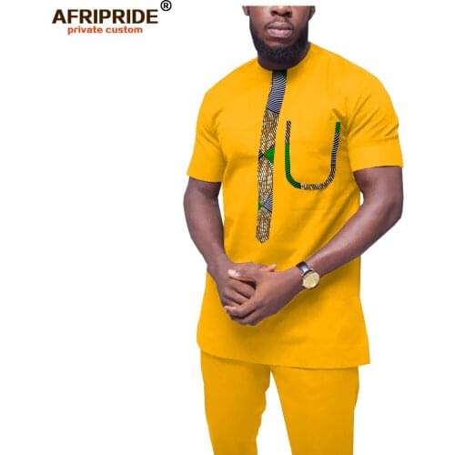 2019 African Clothing for Men Tracksuit Dashiki Shirts and Print Pants Traditional Set Outfits Wear AFRIPRIDE A1916052