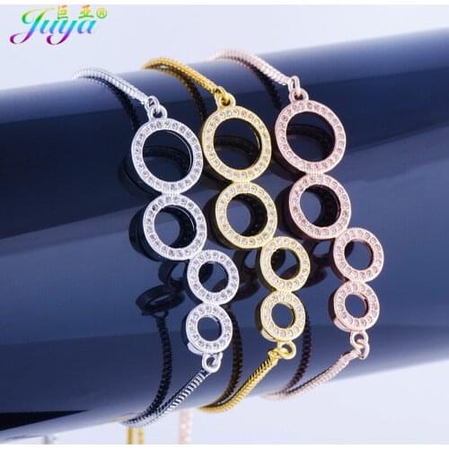 Juya Micro Pave Zircon Gold/Rose Gold Blister Charm Bracelets Adjustable Box Chains Couple Bracelet For Women Men Gift Jewelry