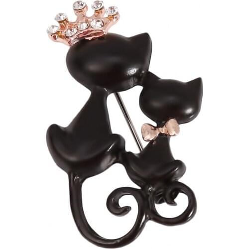Mysterious And Elegant Black Cat Brooch Adorn Sweater Double Animal Brooch Badges Jewelry Accessories