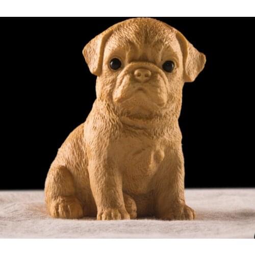 Wood Statue Pomeranian cute Dog small Puppy animal statue carving wooden craft figurine dogs Miniature Home decors