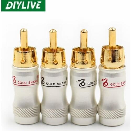 DIYLIVE 4pcs/lot DIY gold snake RCA Plug HIFI Goldplated Audio Cable RCA Male Audio Video Connector Gold Adapter For Cable