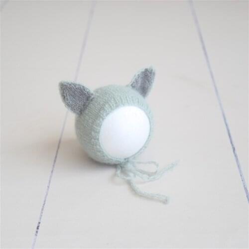 Foxy Hat Newborn Photography Bonnet Knitted Fox Hat Light Grey Baby Animal Bonnet Newborn Photo Prop Infant Beanie