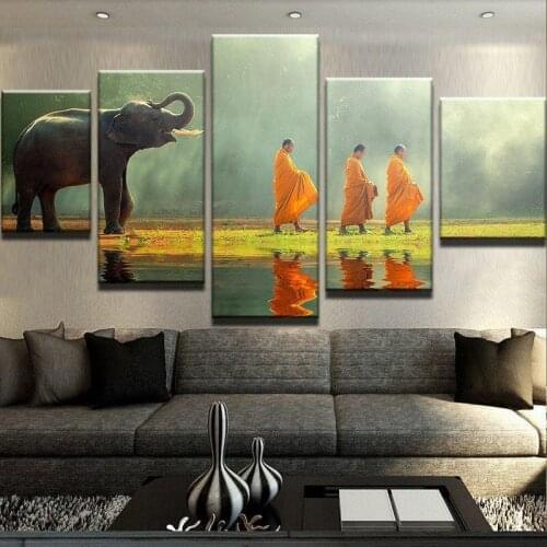 Canvas wall art Elephant and Monk Wall Art Oil Paintings Home Decor Painting For Home Deocr Picture Ready to Hang Drop Shipping