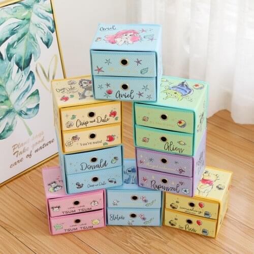 Melody Squirrel Princess Stitch Bear Action Figure Desktop Storage Box With Drawer 6912 Waterproof Foldable Organizer