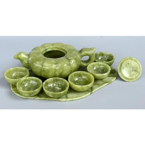 Lantian jade real nature crystal power energy Tea play tea pot teapot; teakettle tea cup Vintage antique Chinese collection