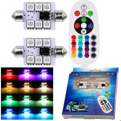 HOT Car Styling! 10PCS C5W 5050 6 SMD 6LED Interior Lights 31MM 36MM 41MM mm Festoon Dome Lamps Reading Light RGB Colorful Lamp