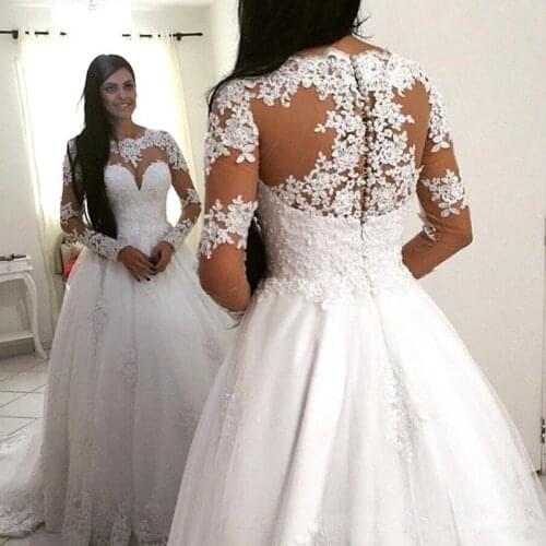 Fashion 2020 Long Sleeves A Line Wedding Dresses Lace Appliques Tulle Graceful Maternity Women Bridal Gowns Custom Vestidos