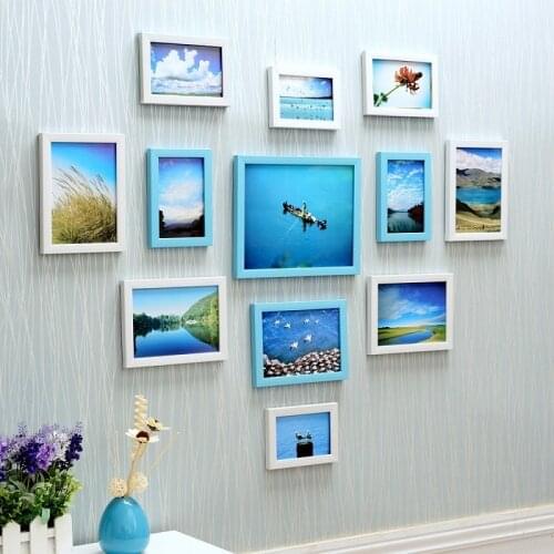 12pcs Pink White Blue Colour Sweet Theme Wall Hanging Photo Frames Set Quality Picture Frames Suit Home Decoration Frame Photo
